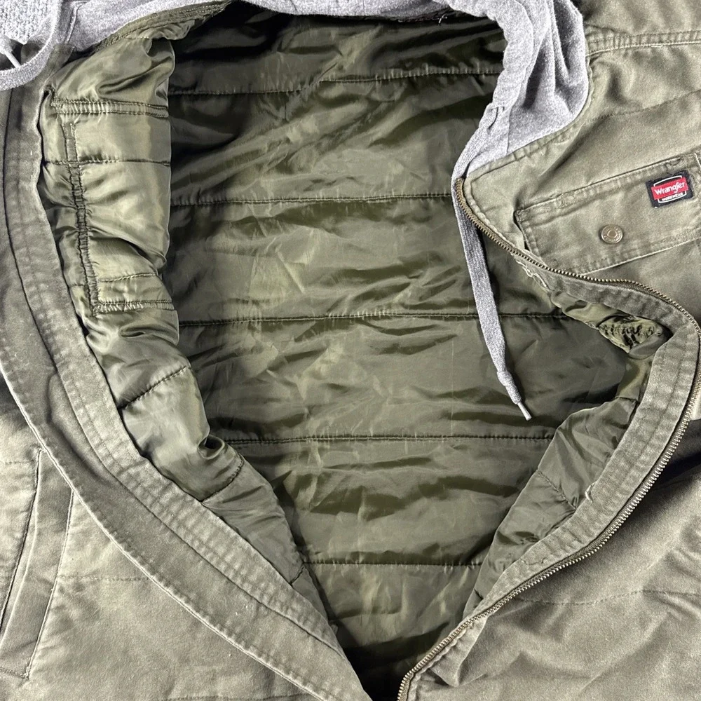 Wrangler Workwear green lightly lin hooded sleeveless zipup vest Men's 2XL 50/52